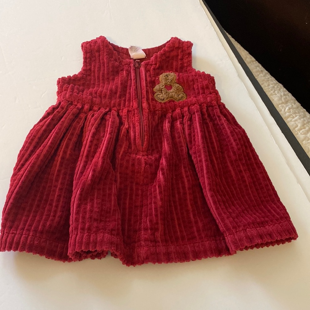Burgundy baby girl dress with brown bear and red heart